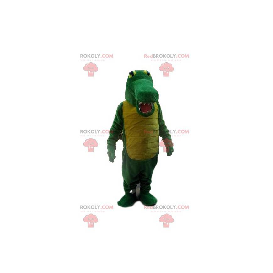Green and yellow crocodile mascot, alligator costume -