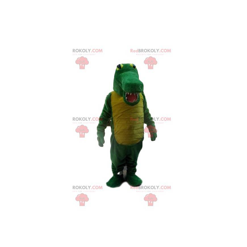 Grønn og gul krokodille maskot, alligator kostyme - Grønn og gul krokodille maskot, alligator kostyme -