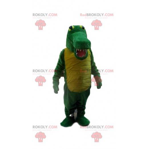 Green and yellow crocodile mascot, alligator costume -