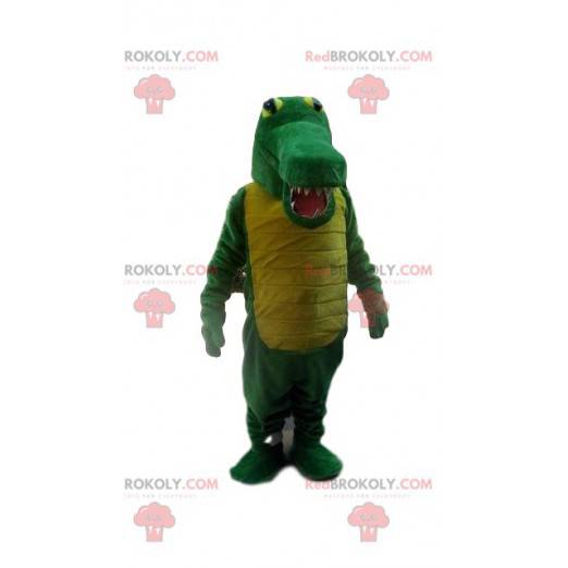 Mascotte de crocodile vert et jaune, costume d'alligator -