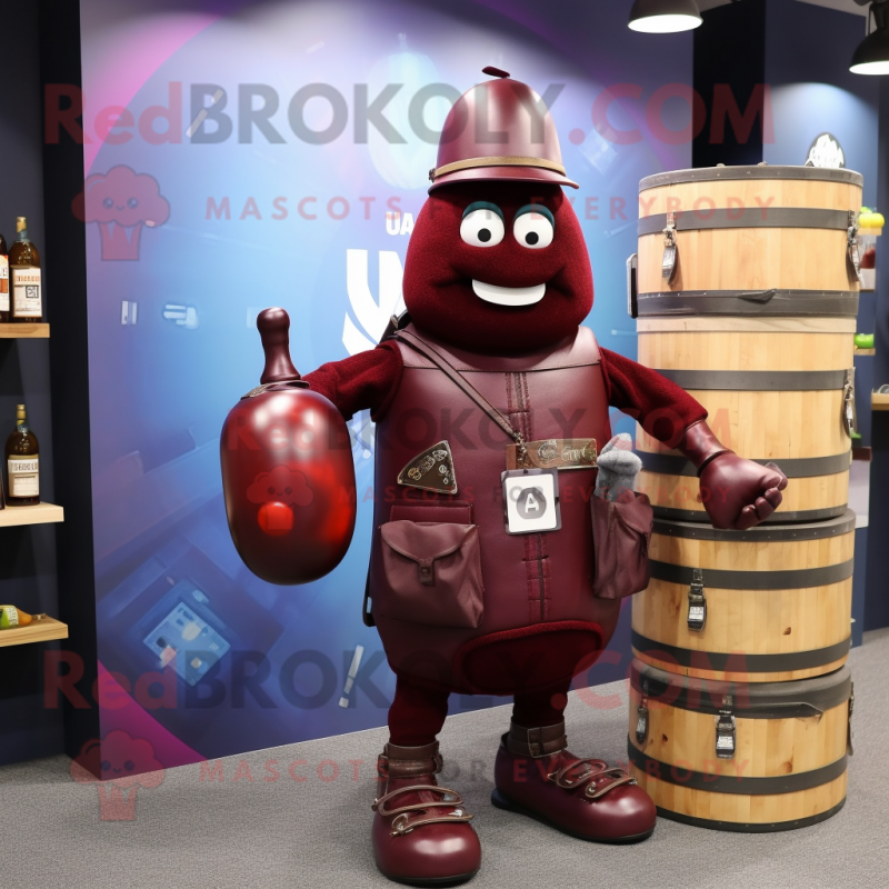 Maroon Grenade mascot costume character dressed with a Waistcoat and Briefcases