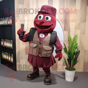 Maroon Grenade mascot costume character dressed with a Waistcoat and Briefcases