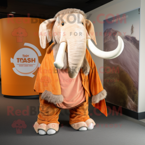 Peach Mammoth mascot costume character dressed with a Trousers and Shawls