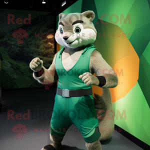 Green Marten mascot costume character dressed with a Tank Top and Smartwatches
