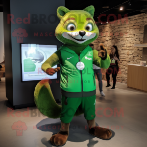 Green Marten mascot costume character dressed with a Tank Top and Smartwatches