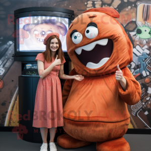 Rust Gyro mascot costume character dressed with a Dress and Hairpins