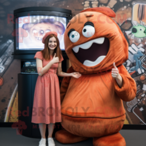 Rust Gyro mascot costume character dressed with a Dress and Hairpins