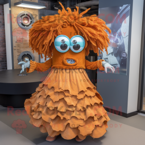 Rust Gyro mascot costume character dressed with a Dress and Hairpins