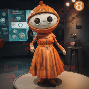 Rust Gyro mascot costume character dressed with a Dress and Hairpins