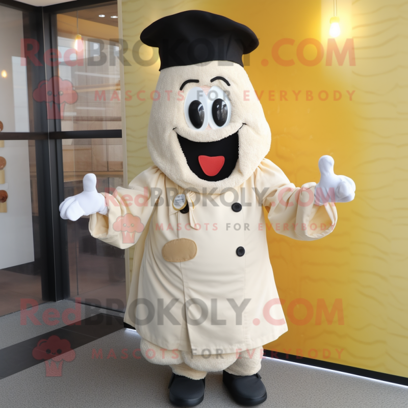 Cream Paella mascot costume character dressed with a Jacket and Cummerbunds Cream Paella mascot costume character dressed with a Jacket and Cummerbunds