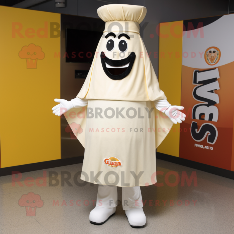 Cream Paella mascot costume character dressed with a Jacket and Cummerbunds Cream Paella mascot costume character dressed with a Jacket and Cummerbunds