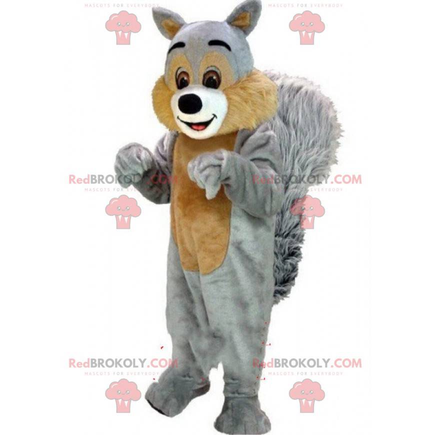 Szara wiewiórka maskotka, kostium leśny, gigantyczny gryzoń -