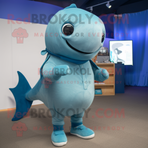 Gray Blue Whale mascot costume character dressed with a Romper and Cufflinks