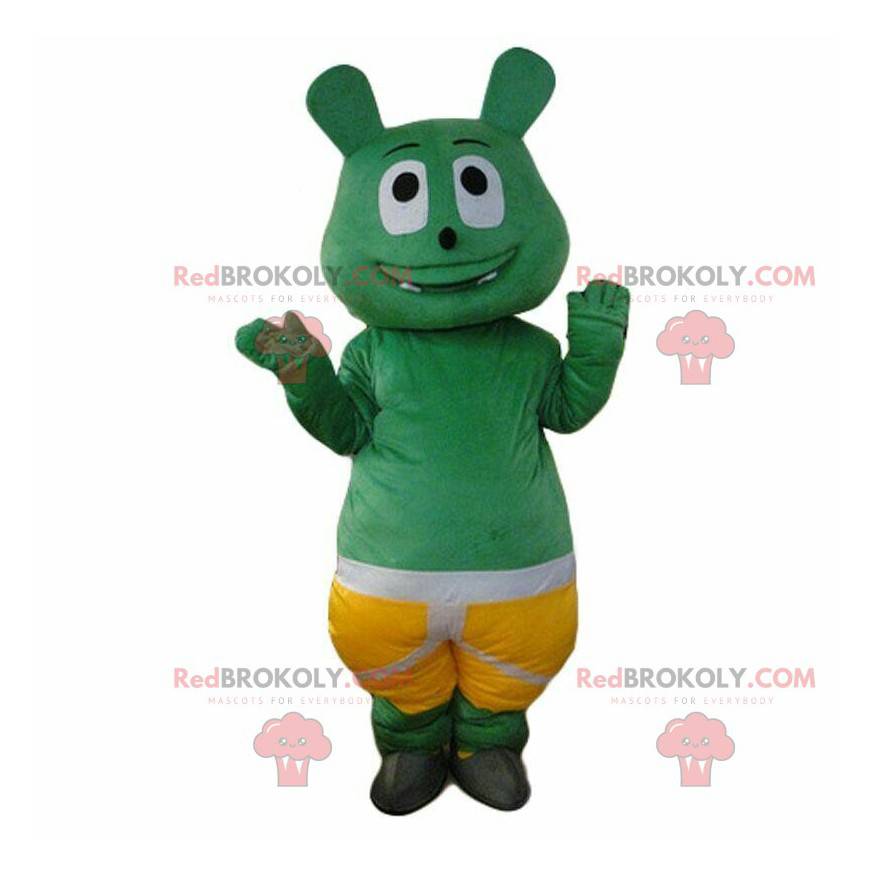 Monster mascot, green creature costume, green character -