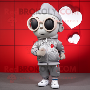 Silver Love Letter mascot costume character dressed with a Windbreaker and Eyeglasses