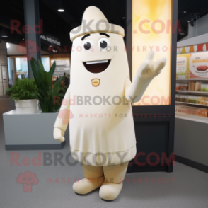 Cream Pepper mascot costume character dressed with a Blouse and Mittens