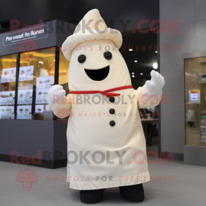 Cream Pepper mascot costume character dressed with a Blouse and Mittens