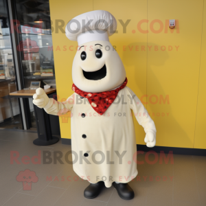 Cream Pepper mascot costume character dressed with a Blouse and Mittens
