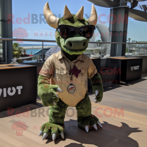 Olive Triceratops mascotte...