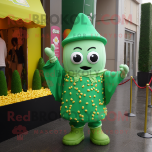 Grønn Pop Corn maskot...