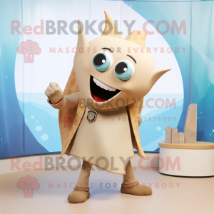 Beige Ray mascot costume character dressed with a Tank Top and Earrings