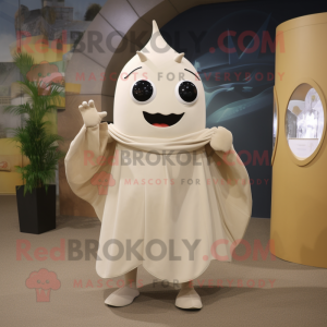 Beige Ray mascot costume character dressed with a Tank Top and Earrings