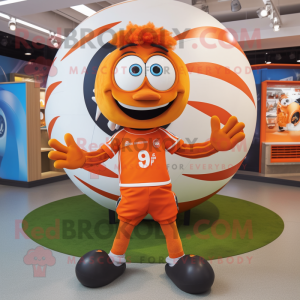 Orange Rugby Ball mascot costume character dressed with a Playsuit and Rings