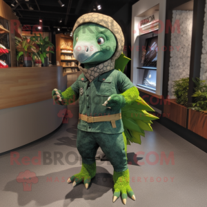 Forest Green Pangolin mascot costume character dressed with a Flare Jeans and Headbands