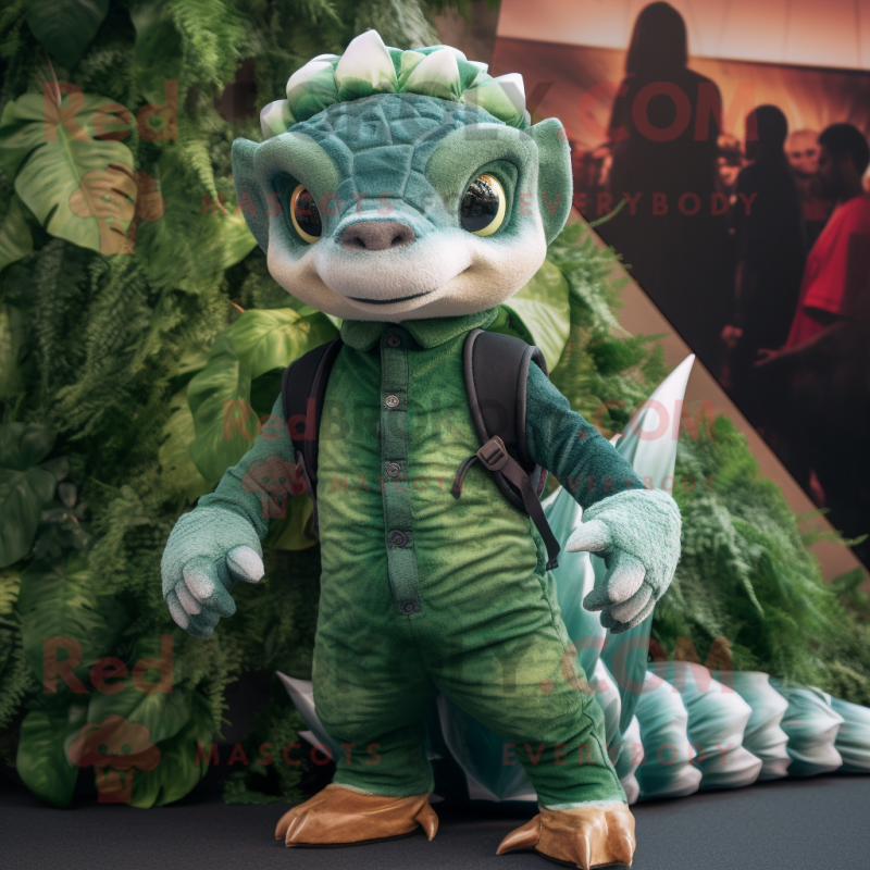 Forest Green Pangolin mascot costume character dressed with a Flare Jeans and Headbands