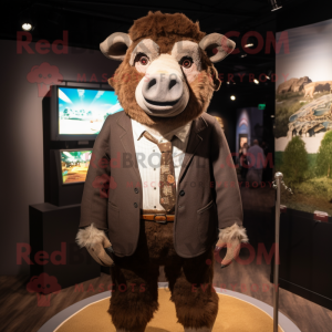 nan Buffalo mascot costume character dressed with a Suit Jacket and Suspenders