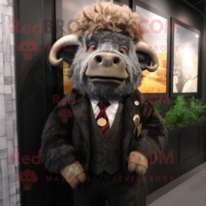 nan Buffalo mascot costume character dressed with a Suit Jacket and Suspenders