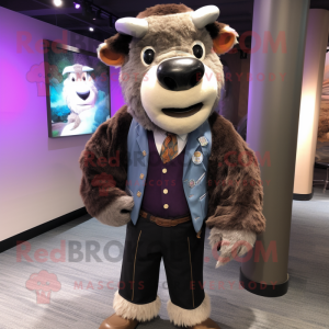 nan Buffalo mascot costume character dressed with a Suit Jacket and Suspenders