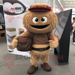 Brown Ramen mascot costume character dressed with a Polo Tee and Briefcases