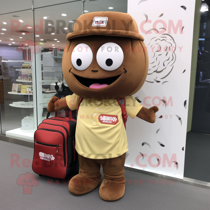 Brown Ramen mascot costume character dressed with a Polo Tee and Briefcases