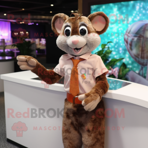 Brown Mouse mascot costume character dressed with a Cocktail Dress and Digital watches
