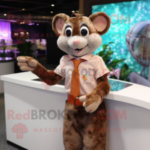 Brown Mouse mascot costume character dressed with a Cocktail Dress and Digital watches