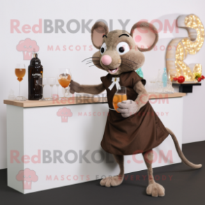 Brown Mouse mascot costume character dressed with a Cocktail Dress and Digital watches