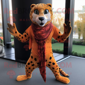 Rust Cheetah mascot costume character dressed with a Yoga Pants and Scarves