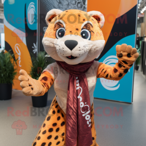 Rust Cheetah mascot costume character dressed with a Yoga Pants and Scarves