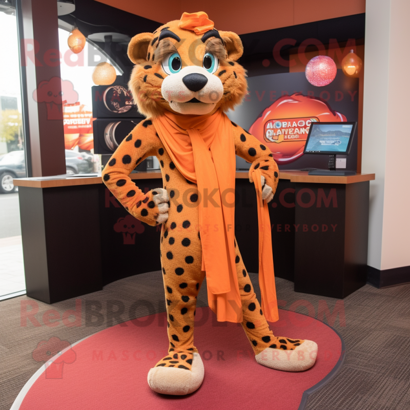 Rust Cheetah mascot costume character dressed with a Yoga Pants and Scarves Rust Cheetah mascot costume character dressed with a Yoga Pants and Scarves