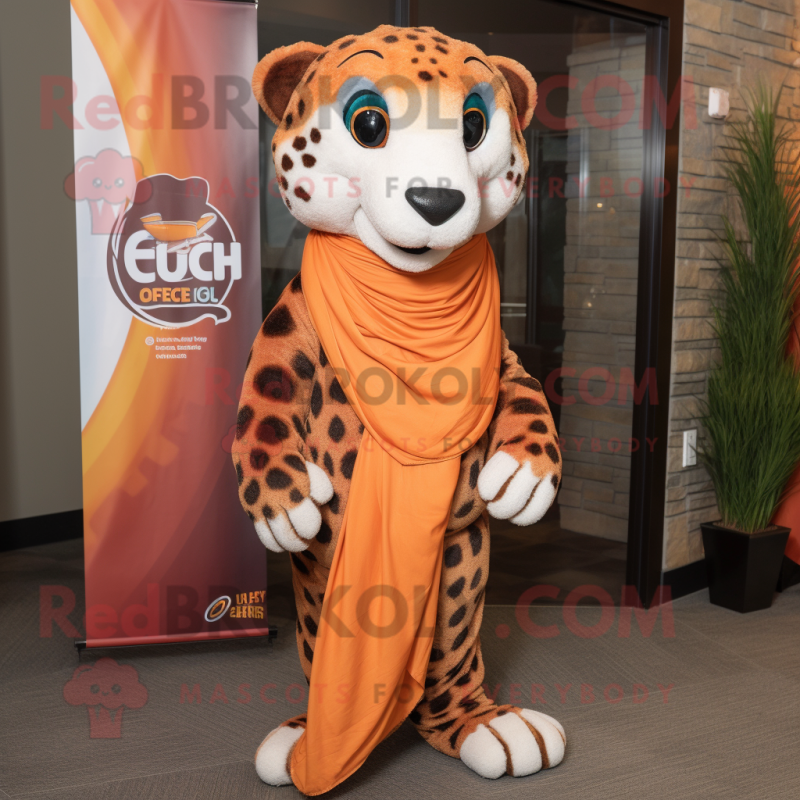 Rust Cheetah mascot costume character dressed with a Yoga Pants and Scarves