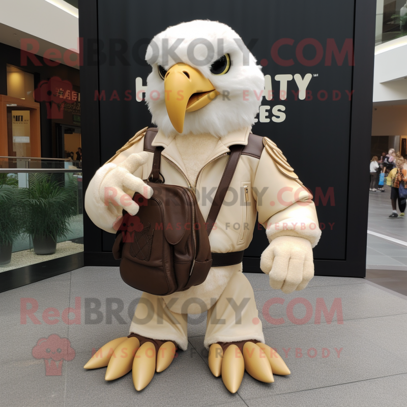 Cream Haast'S Eagle mascot costume character dressed with a Leather Jacket and Handbags