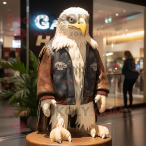 Cream Haast'S Eagle mascot costume character dressed with a Leather Jacket and Handbags