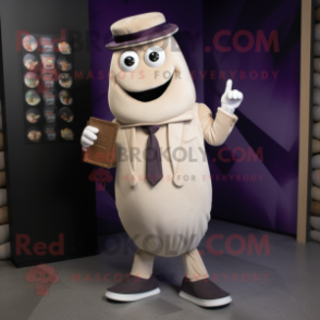 Beige Eggplant mascot costume character dressed with a Suit and Wallets