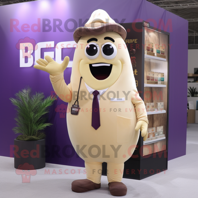 Beige Eggplant mascot costume character dressed with a Suit and Wallets Beige Eggplant mascot costume character dressed with a Suit and Wallets
