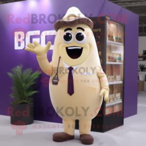 Beige Eggplant mascot costume character dressed with a Suit and Wallets