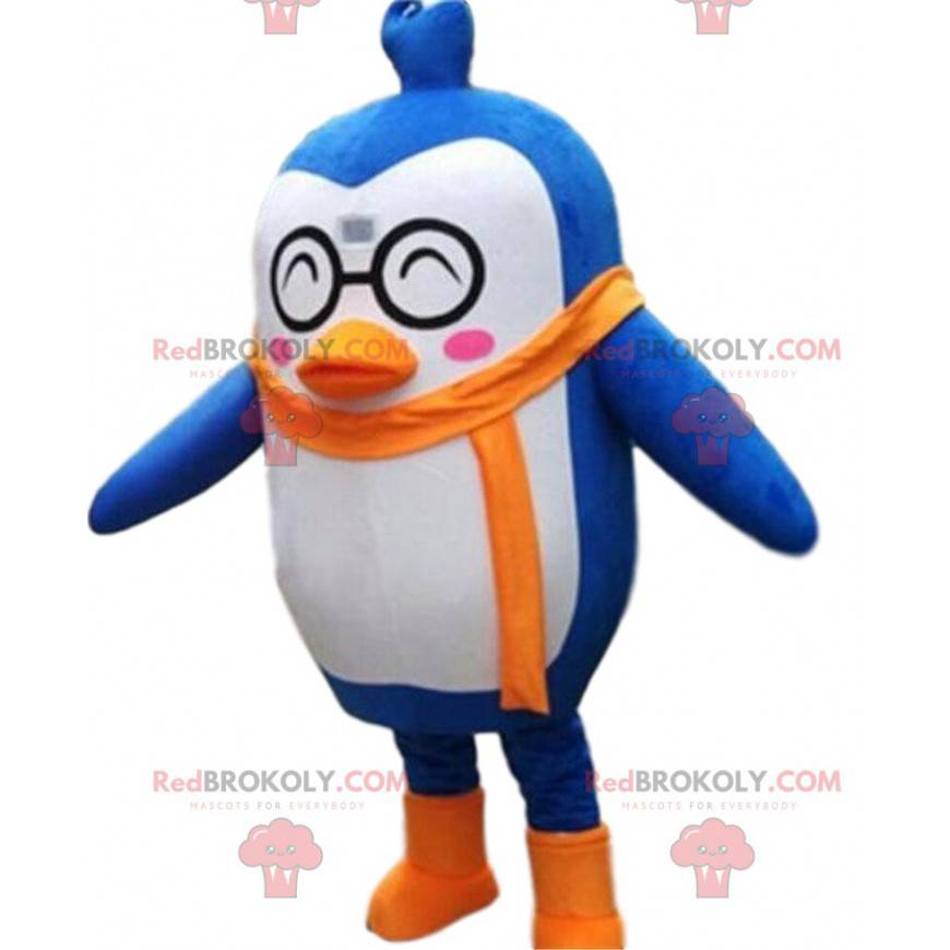 Mascote pinguim azul e branco, fantasia de pinguim -