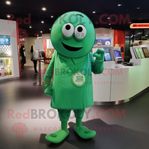 Green Pho mascot costume character dressed with a Trousers and Coin purses