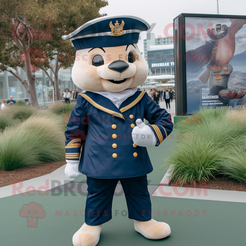 Navy Chief mascot costume character dressed with a Sweatshirt and Pocket squares