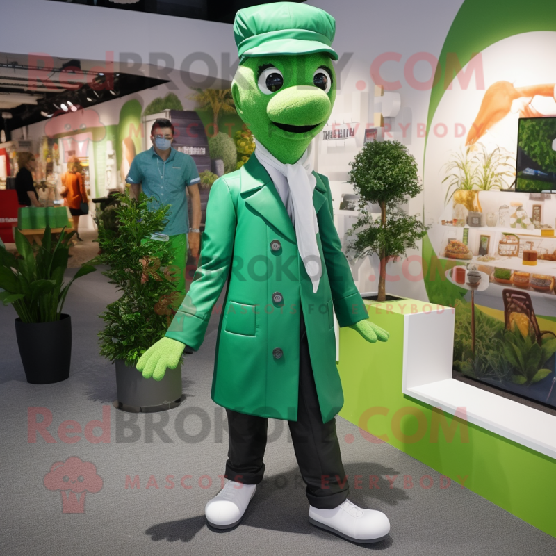 Green Doctor mascot costume character dressed with a Joggers and Lapel pins